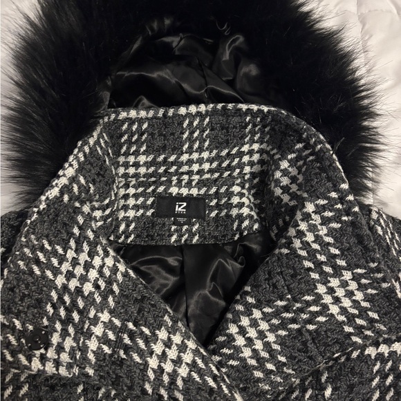 Iz Byer Black and White Plaid Pea Coat - Picture 3 of 3